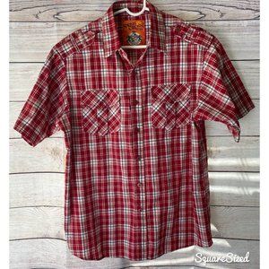Swiss Cross Men's short sleeve red plaid shirt Large